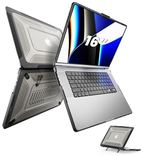 SEYMAC MacBook Pro 16 Zoll Hülle 2023 2022 2021 Release, stoßfeste Hartschale mit faltbarem Ständer & Mauspad, kompatibel mit A2991 M3, A2780 M2, A2485 Pro Max, Schwarz