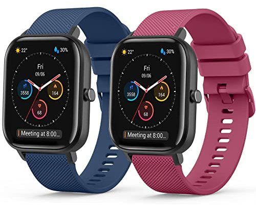 Yisica 2Pack Correas Para Amazfit GTS 2 Mini/GTS 4/4 Mini/GTS 3/GTS 2e/GTS 2,Correas Suave Silicona Pulseras Repuesto para Amazfit Bip 3 Pro/Bip S/Bip U Pro/Amazfit GTR 42mm(Azul marino/Vino Rojo)