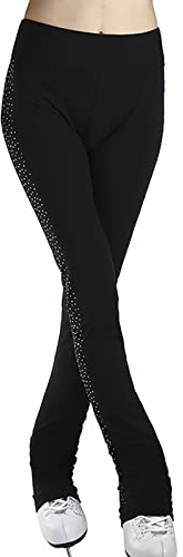 Youthful flying Damen Mädchen Eiskunstlauf Hose Strumpfhosen mit Strass Stretchy Thermo Schlittschuh Leggings Bequem für Wettkampf und Training(Size:M,Color:Schwarz)
