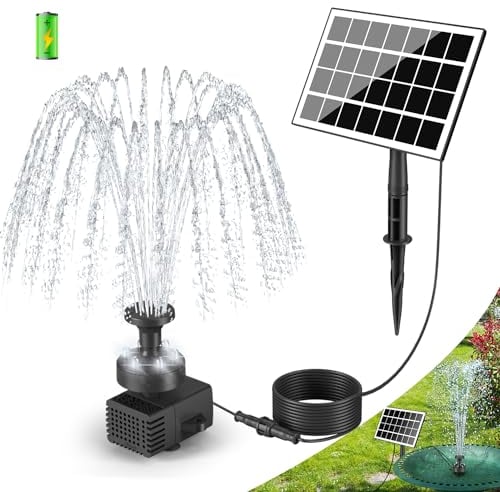 SZMP Fontana Solare da Giardino Esterno 3.5W Pompa Solare per Fontana 2025 Upgraded,16.4ft Piedi con Luci LED,2000mAh Batteria,8 Effetti Ugelli per Laghetto,Acquario,Stagno o Decorazione del Giardino