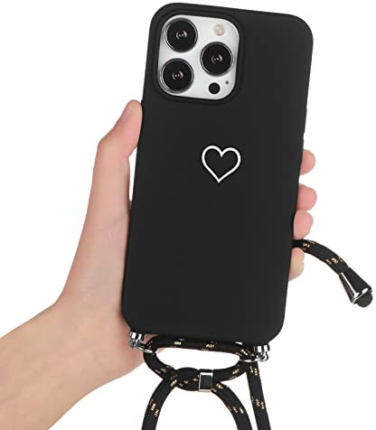 ZhuoFan Handykette Handyhülle für Samsung Galaxy S7 Hülle - 5,1 mit Band, Aesthetic Herz Muster Schutzhülle mit Kordel zum Umhängen, Weich TPU Silikon Stoßfeste Case mit Motiv für samsung s7,Schwarze
