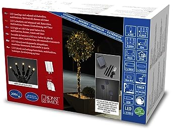 Konstsmide LED Solar Lichterkette, fernbedienbar, 200 bernsteinfarbene Dioden, Außen, schwarzes Kabel, 2 x Lithium-Akku / 1 x CR2025 (inkl.) - 3623-800SP