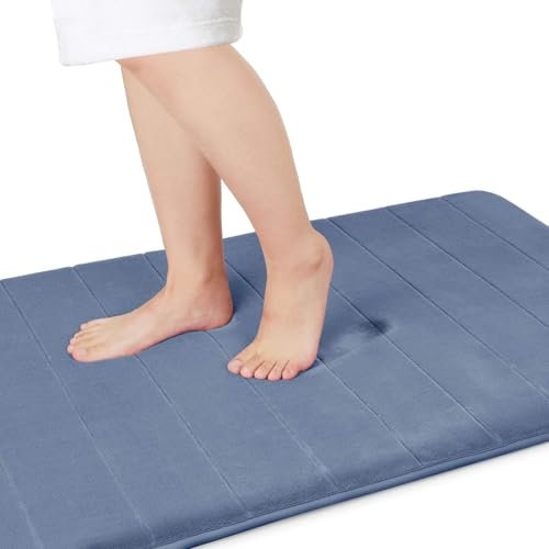 Yimobra Badematte rutschfest, 90 x 60 cm, Super Wasseraufnahme, Dick, Maschinenwaschbar, Leicht zu Trocknen Badezimmerteppich – Denim Blau