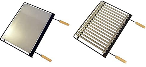 Imex El Zorro Plancha para barbacoa, inox, 66 x 41 cm, GRIS, 71615 & Imex El Zorro 71613 - Parrilla para barbacoa, Inox, 66 x 41 x 3 cm