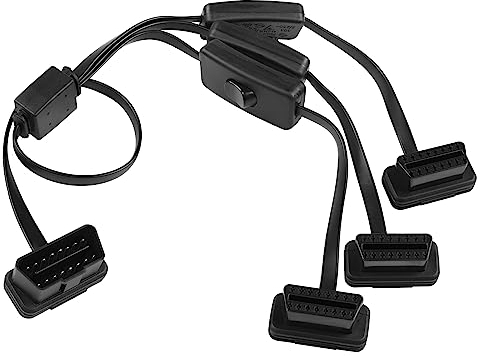 Yacsejao OBD2 Splitter Cable 16 Broches OBDII 1 mâle 3 Femelle Ultra Mince Diagnostic de Voiture câble d'extension avec Interrupteur d'alimentation indépendant, 60cm