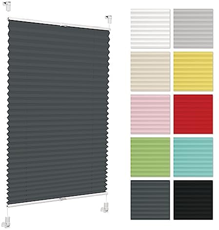 Plissee ohne Bohren 90 cm x 50 cm - Anthrazit - Plissee klemmfix, Rollos für Fenster ohne Bohren, Jalousien Fenster für innen, Raffrollo, Fenster plissee