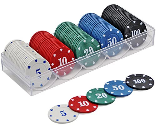 KAYSENSUK 100 Pcs 3.8cm Professional Poker Chips & Casino Tokens Set, Ideal for Texas Holdem, Blackjack, Home Game Night | Durable Clay Composite Poker Chips for Adults, Family, Party & Card Games