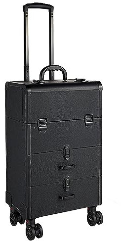 YIORYO Rolling Makeup Train Case Large Makeup Trolley Case PVC Travel Cosmetic w/ 4 Wheel Lock Nail Polish Organizer Storage