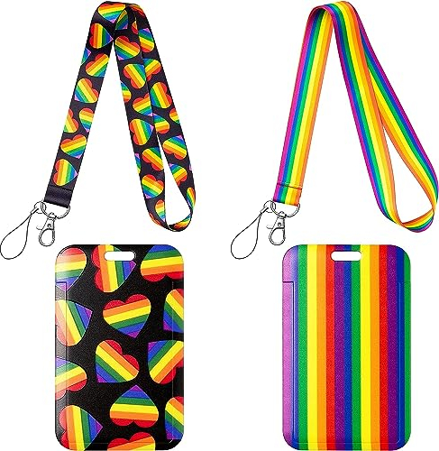 PANTIDE 4pcs Regenbogen-Love Lanyard mit ID-Kartenhaltern: LGBTQ Liebe ist Liebe, Halstuch mit Regenbogen-Kartenhalter für Gay Pride Accessoires und LGBT Party Zubehör