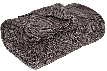 nielsen HOME Wohndecke Milo fein gestrickt, 150x200 cm, Antik Grau, 100% Baumwolle, Fischgrat-Optik