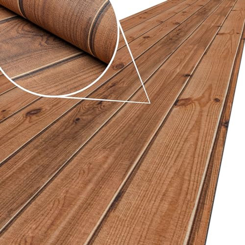 ANRO Küchenläufer Teppich Läufer Küchenteppich Flur Läufer Küche awaschbar pflegeleicht Holz Diele Braun 500x65cm