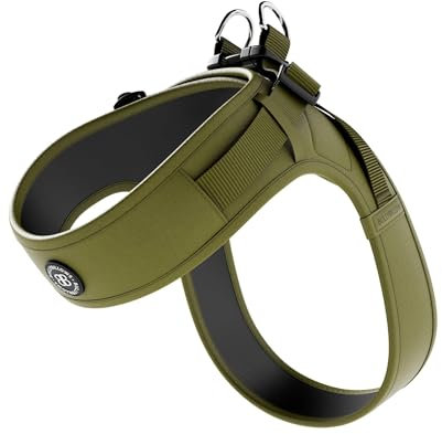 BullyBillows Boomerang Hundegeschirr leicht und Nicht einschränkend Einfach anzulegen und abzunehmen | Hochwertiges Hundegeschirr mit Klettverschluss | Olivgrün | Extra Klein