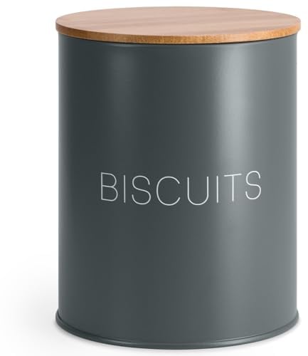 EHC Biscuit Tin Airtight, Cookie Jar Container, Biscuit Barrel, Round Biscuit Box Storage, Grey
