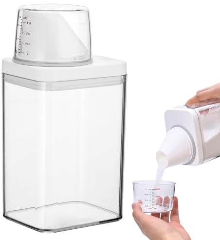 Wyvexa Dispensador de detergente, 1100ML Transparente Contenedor Detergente para Almacenamiento Detergente En Polvo, Almacenamiento Jabón Reutilizable Detergent Dispenser para Lavandería