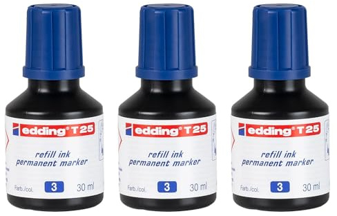 EDDING 3 x Nachfülltinte 30 ml T25 Tropfen für Permanentmarker, Blau