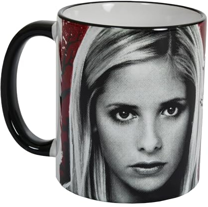 Elbenwald Vampirjägerin Buffy Tasse mit Sunnydale, CA Hellmouth Schriftzug Motiv - Kaffeebecher mit Griff für Herren Damen Unisex 320 ml Keramik Weiß Schwarz Rot