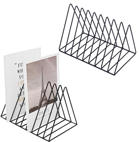 TIWIHON Triangle Magazine Rack Desktop File Holder, Vinyl Record Storage Holder Stand Books Rack, 9 Slots Metal Freestanding File Organizer, Document Organizer Bookshelf for School, Office CD