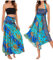 JENJON Femme Robe Imprimé Fleurie Ete Boheme Jupe Style Ethnique 2 en 1 sans Manche Plage Strap Wrap Taille Unique J-Vert Taille Unique
