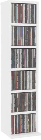 Homgoday Armadio CD con 6 scomparti aperti 21 x 20 x 88 cm legno di ingegneria torre CD, mobile di immagazzinaggio DVD, scaffale CD e DVD per soggiorno, camera da letto, ufficio