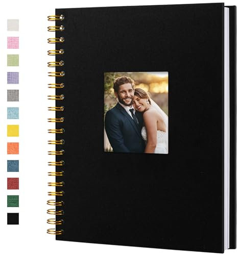 Hiwhy Scrapbook Fotoalben Leineneinband 28x20,5 cm 40 Seiten Hardcover Kraft Weiß Seiten Erinnerung Scrapbooking Buch für Hochzeit Reise Baby Dusche Gästebuch, Schwarz