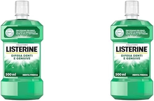 LISTERINE Collutorio Difesa Denti e Gengive, Al gusto di Menta Fresca, Collutorio gengive infiammate per denti forti, Con Fluoruro, Igiene orale per Gengive sane, 500 ml (Confezione da 2)