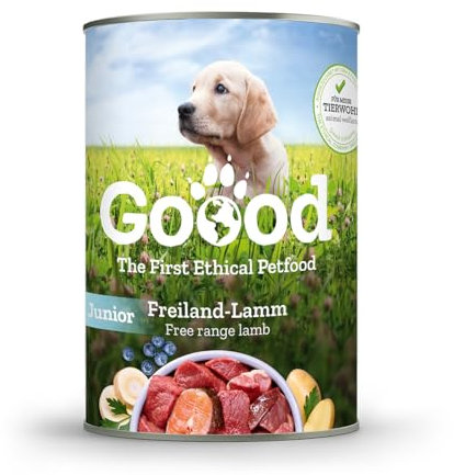 Goood - Junior Freilandlamm - Nassfutter, Welpenfutter - mit nachhaltiger Forelle, regionaler Kartoffel und Pastinake - Getreidefrei, Glutenfrei, Weizenfrei, Ohne Konservierungsstoffe - 6 x 400g