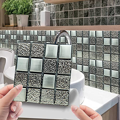 Pegatinas De Azulejos Mosaico Plateado Resistente Al Agua Pegatinas De Azulejos De Pared,Pared Cocina,Calcomanía De Pared Pegatina De Pvc Para Decor Azulejos Muebles Baño15X15Cm