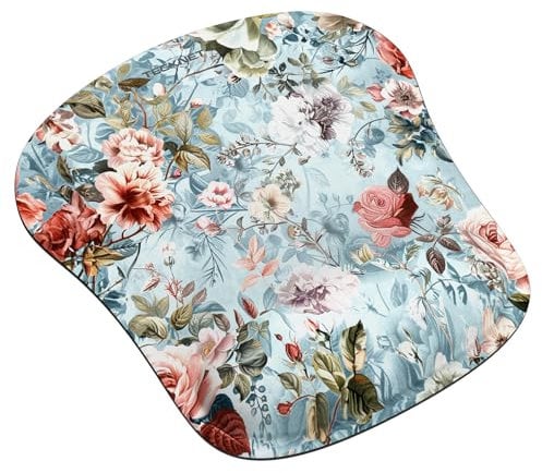 TECKNET Mouse Mat with Memory Foam Rest -Non-slip Rubber base- Special-Textured Water-Resistant Surface-Wild Flowers