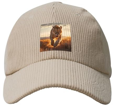 Beige Fashion Baseball Cap Mütze Herren Damen Cord The Puma Runs on The Prairie Picture, beige, One size
