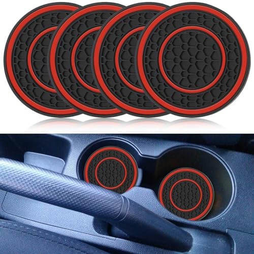 Andibro Car Coasters for Cup Holders, 2.75in Auto Non-Slip Cup Mats, Anti Dust Cup Holder for Car Coaster Dustproof Cup Holder Insert Coaster Universal Interior Decor Car Accessories(Red)