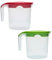 Set of 2 Plastic Water Jug with Lid 1 Liter Milk Juices Drinks Fridge Jug Ideal for Everyday Use Indoor Outdoor Party (Red & Green)