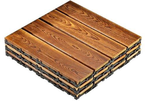 Piastrelle ad incastro per esterni, piastrelle di copertura in legno, 3 assi per terrazze, 12 x 12 pollici, piastrelle antiscivolo per prati marciapiedi, rivestimento esterno ad incastro per piscina
