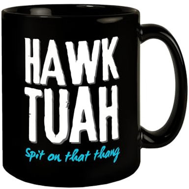 Hawk Tuah Tasse in Schwarz mit Spruch Spit on that thang Anspucken Meme Wurm und Falke viral auf Social Media Lustige Geschenkidee in Schwarz