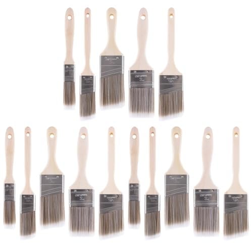 MUXHEL 15PCS Paint Brush Set, Cutting in Paint Brush Angled Paint Brush, Wooden Handle Cutting in Brush for Painting, Walls, Sash, House Trim Sash