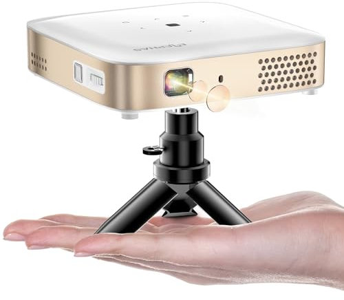 Mini Portable Projector WiFi with Bluetooth - 500 ANSI DLP Projector 1080P Support Pocket Pico Movie with Tripod, Outdoor Video Rechargeable Battery Short Throw for iPhone/Android (DLP-2)