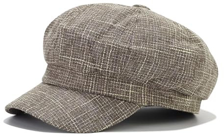 JFAN Classic lässige Ballonmütze für Damen Schirmmütze Kappe Barett mit Glencheck Karo Muster Maler Mütz Bakerboy Schiebermütze Newsboy Cap Cabbie,Khaki