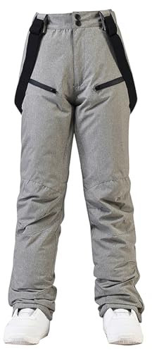 HOUZONIY Skihose für Damen, Thermo Snowboardhose, Outdoorhose für Damen, Verstellbarer Bund, mit abnehmbaren Hosenträgern, Skibekleidung(Hellgrau XL)