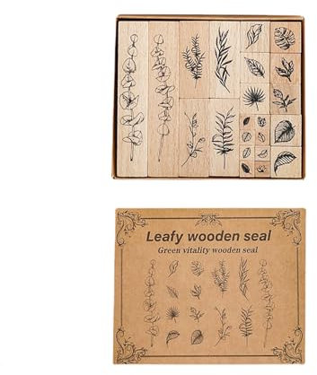22 Stück Holzstempel, Blumen Stempel Set, Naturpflanzen Mustern Vintage Motivstempel, für Scrapbooks, Tagebücher, DIY Karten, Beschriften, Gras und Laub