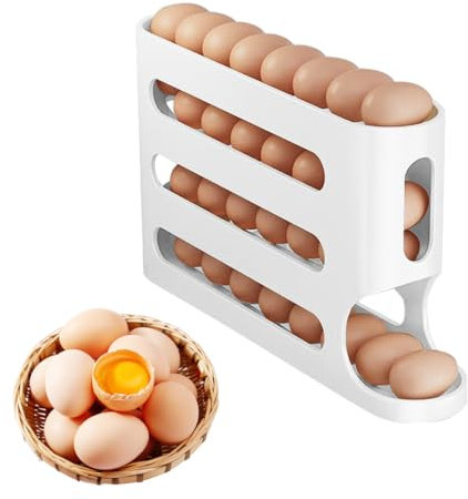 Ruayia Eier Aufbewahrung für 30 Eier 4 Stöckiges Eierhalter Kühlschrank Automatisch Rollender Eierspender kühlschrank Große kapazität Stapelbarer - Weiß