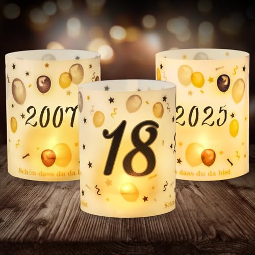 12 Windlicht Tischdeko 18 Geburtstag, Seutgjie 18. Geburtstag Deko Mädchen Junge 2007-2025 Schwarz Gold für Teelichter oder Kerzen