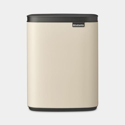 Brabantia Bo Waste Bin 7L | Compact Rectangular Rubbish Bin with Soft-Close Lid and Removable Inner Bucket | Wall-Mountable or Freestanding Design for Bathroom, Kitchen, or Office | Soft Beige