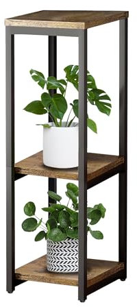 MEEYUU Support pour plantes d'intérieur à 3 niveaux - 80 cm - En métal et bois - Pour intérieur et extérieur - Support d'angle pour balcon, jardin, terrasse (3 niveaux, noir)