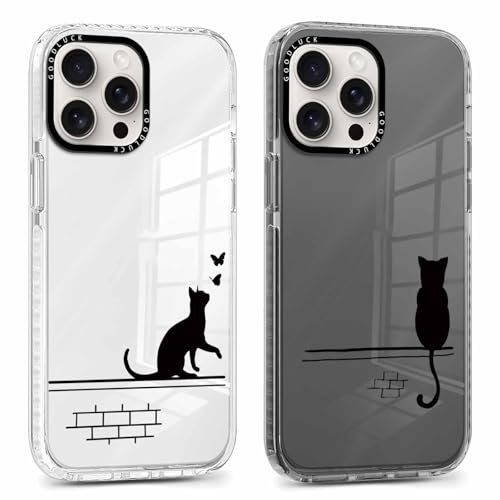 ZhuoFan 2 Stück Handyhülle Durchsichtige für iPhone 13 Pro Max 6,7 Hülle, Weich Silikon Schutzhülle Aesthetic Muster Design Ultra Dünn PC Case Stoßfest Kratzfest Bumper Cover, Katze 1