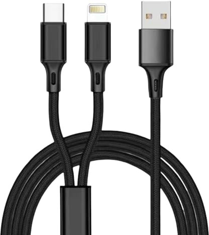 ONGAHON Multi Charging Cable MFi Certifed 2 In 1 Lightning & Type C Multi Head Charger Cord 66W Max Fast Charge Compatible with All Type C Android Device and All iOS Phone Devices (1, Black, 1 Meter)