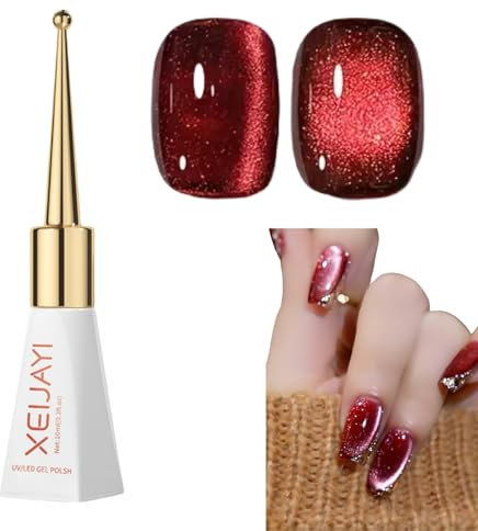Glitter Gel Nail Polish,Cat Eye Gel Nail Polish,Wine Red Nail Varnish,Shimmer Wine Red Glitter Nail Varnish,Dark Red Gel Nail Polish for Women,Quick Drying Nail Polish Gel for DIY Nail Art Manicure