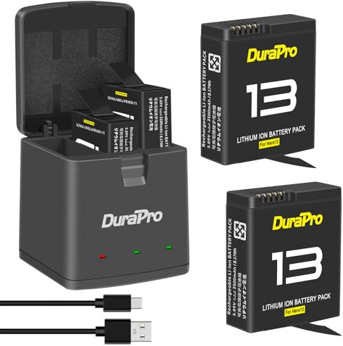 Durapro 2X 2100mah Batterie + LED 3 Slots Chargeur de boîte pour gopro Hero 13 Noir caméra