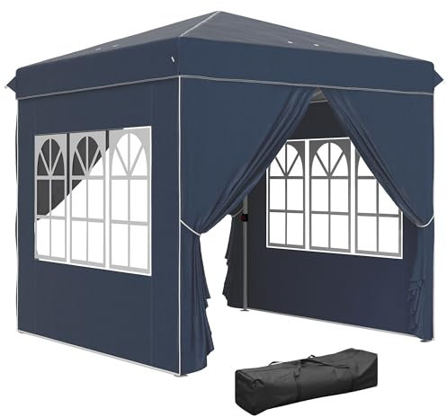 Outsunny Pavillon 2,5x2,5m, imperméable stable résistant à l'hiver Pop-up Pavillon, protection UV 50+, Tente de réception pliable avec 4 parties latérales Sac Pavillon de jardin pour camping jardin,