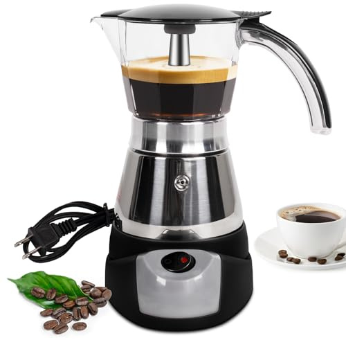 DITOSH Electric Moka Pot 6 Cup 300ml Plastic Transparent Stovetop Espresso Maker Portable Stainless Steel Mocha Pot Percolator Italian Coffee Makers Greca Machine Cafe Classic for Home Camping