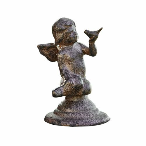 Loberon Deko-Engel Zaliora, antikbraun | Engel Zaliora - Detailliertes Design - Witterungsbeständig - Mattes Antik-Finish - Gartendekoration - Gusseisen