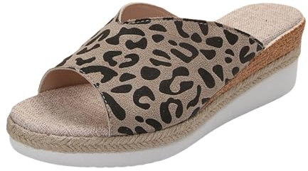 Générique Scarpe Da Donna Tacchi Sexy Nuovo Stile Sandali con zeppa casual di grandi dimensioni per le donne, sandali alla moda stampati leopardo Stivali Alti Neri Per Piattaforma, cachi., 42 EU